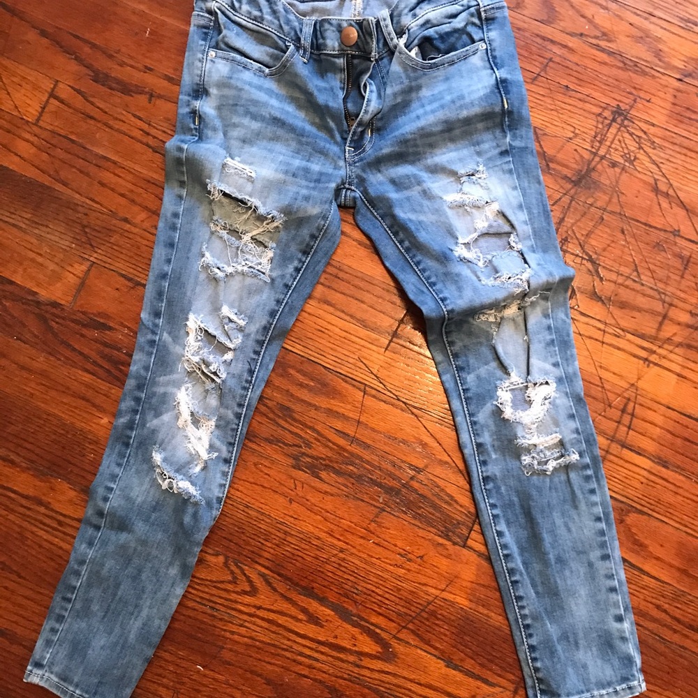 American eagle super-distressed jeans.